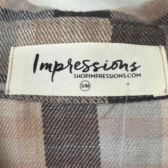 Impressions Women's Plaid Button Down Shirt - Black, Brown, and Cream - Picture 2 of 3